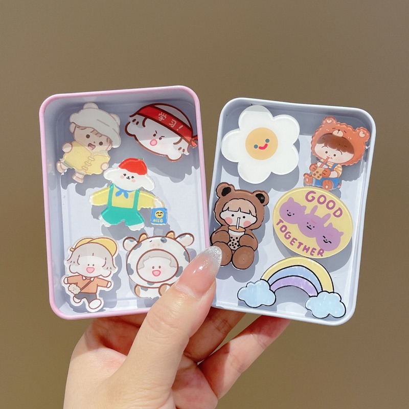 Set 4-10 Trâm Cài Áo Họa Tiết Hoạt Hình Phong Cách Hàn Quốc Xinh Xắn