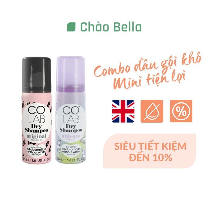 Combo 2 Dầu Gội Khô Colab Mini Hương Original Và Unicorn 50ml Lành Tính Giúp Tóc Sạch Bồng Bềnh Và Vào Nếp Trong 5 Giây