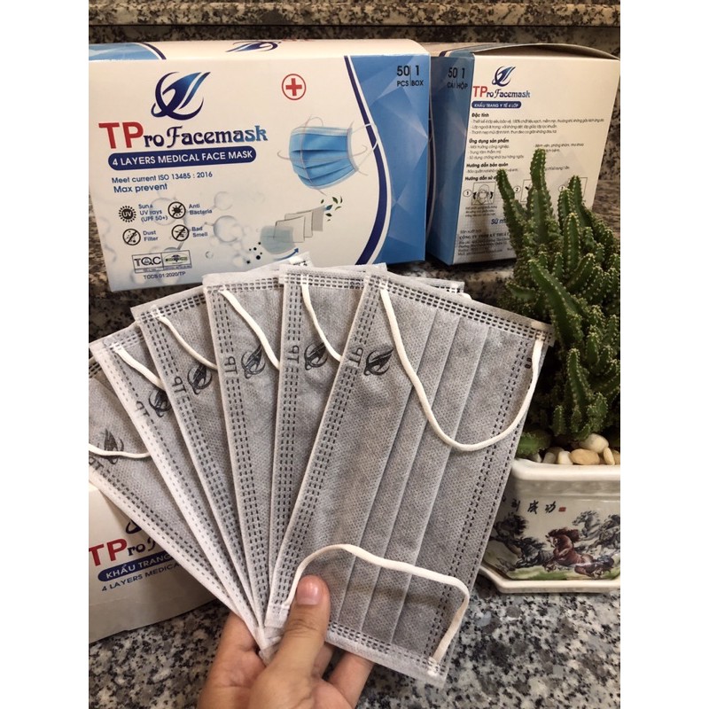 (50 cái) KHẨU TRANG MÀU XÁM 4 lớp kháng khuẩn | BigBuy360 - bigbuy360.vn