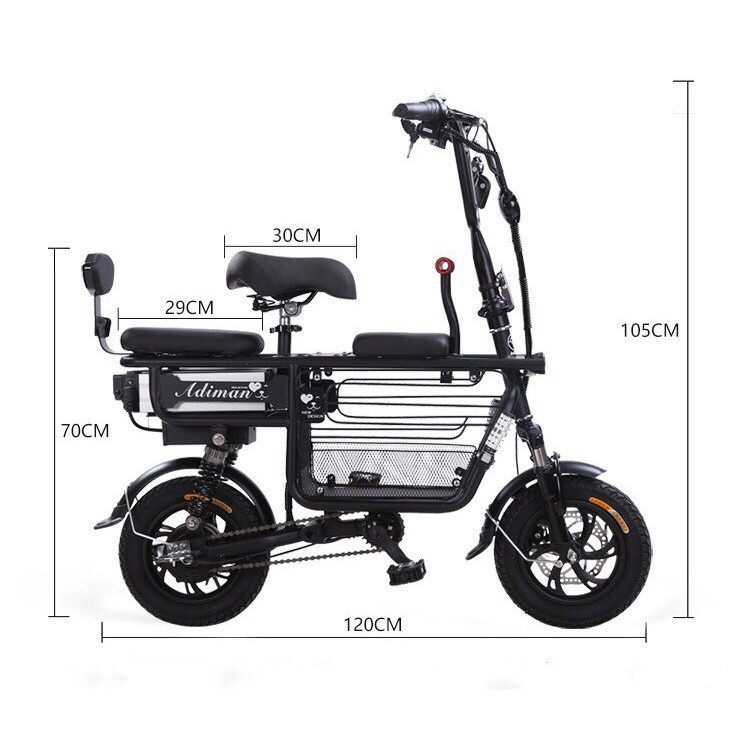 Xe Đạp Điện Gấp Gọn ADIMAN Chính Hãng, Xe Điện Chạy Bằng Pin Lithium 48V-12A