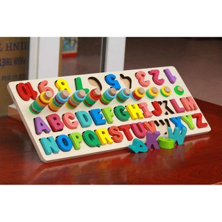 Đồ chơi gỗ- Đồ chơi bảng cọc số và chữ cái đa năng cho bé – bảng số Montessori