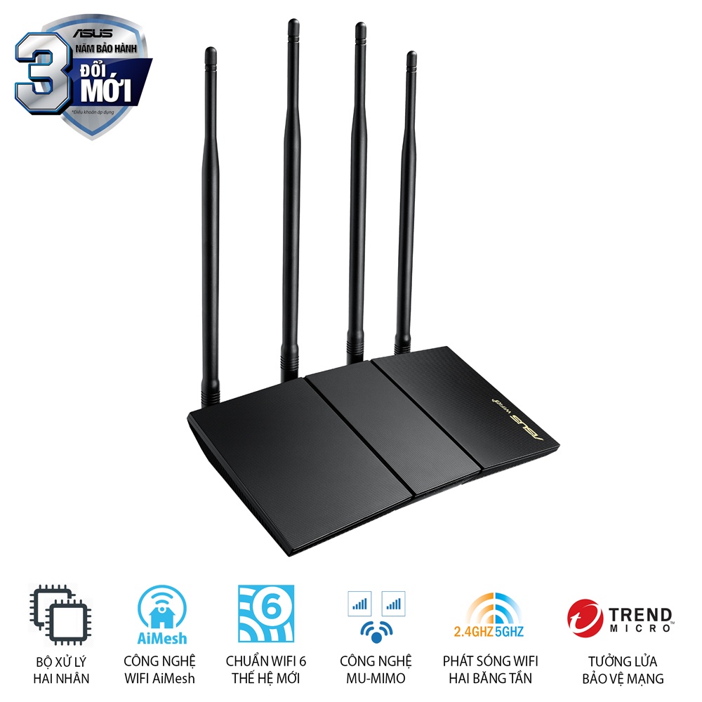 Router Wifi Asus RT-AX1800HP Chuẩn AX1800 Dual Band WiFi 6 Chuyên Xuyên Tường - Hàng Chính Hãng