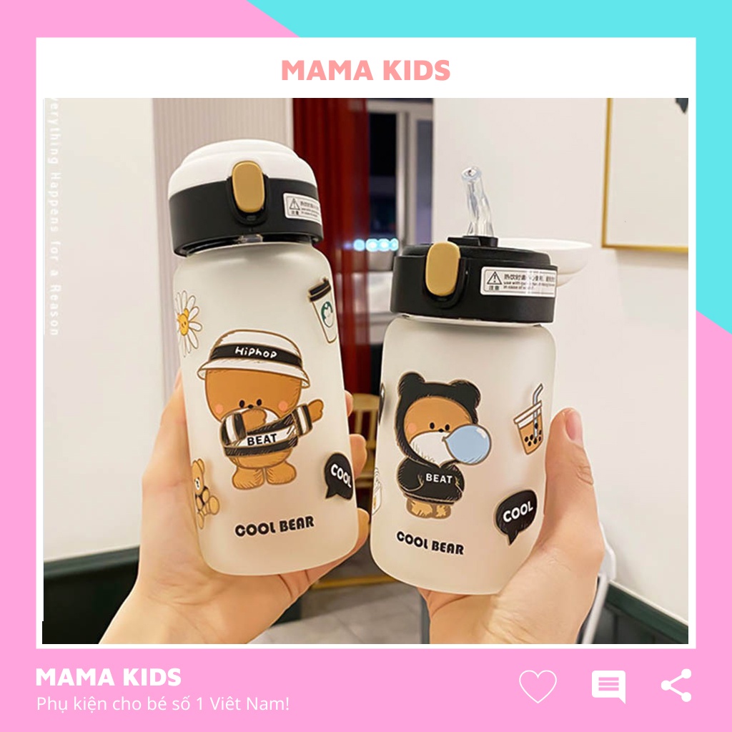 Bình nước cho bé, bình nước cute an toàn cho bé, chất liệu thuỷ tinh chắc chắn
