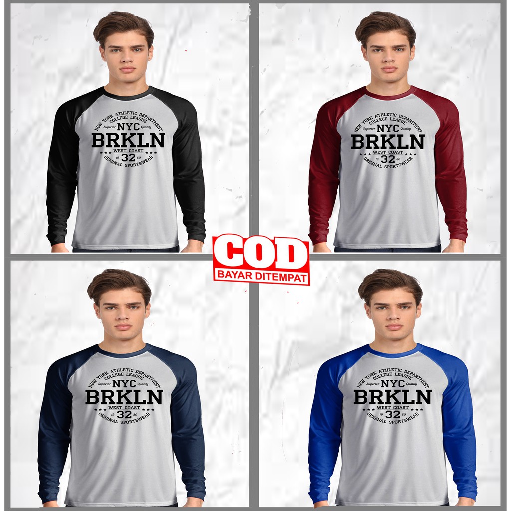 Áo thun nam tay dài Raglan (NEW YORK BROOKLYN 32) | Size L - XL - XXL | Đá lạnh