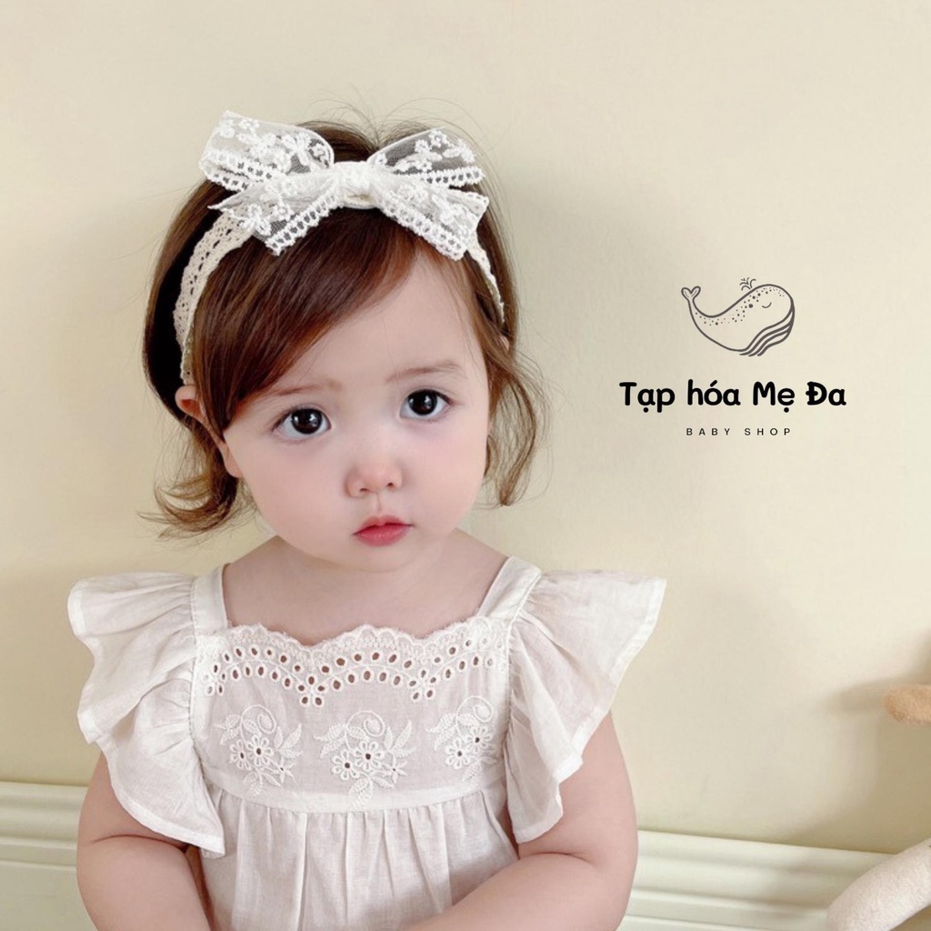 Băng đô/turban cài tóc vải ren đính nơ cho bé phong cách tiểu thư công chúa mẫu Hot Trend mới nhất