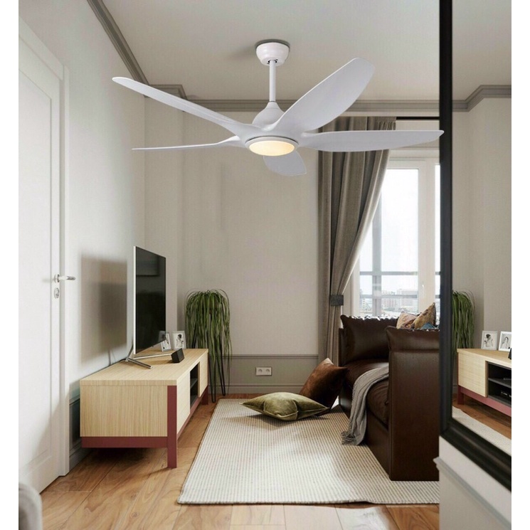 Quạt trần đèn 5 cánh_56in có điều khiển từ xa 6 số, 2 màu ( trắng -nâu)_led ánh dương