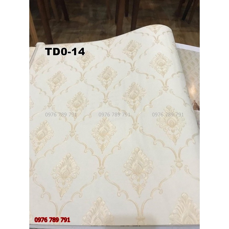 Giấy Dán Tường Hoa Văn Châu Âu 3D Nhỏ Đẹp Cho Phòng Khách, Phòng Ngủ, Lụa Không Keo, Khổ 10m x 53 cm Màu Vàng, Trắng Kem