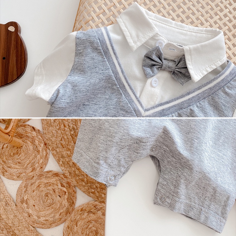 Bộ Áo Liền Quần Giả Hai Mảnh Tay Lửng In Họa Tiết Hoạt Hình Cho Bé Sơ Sinh