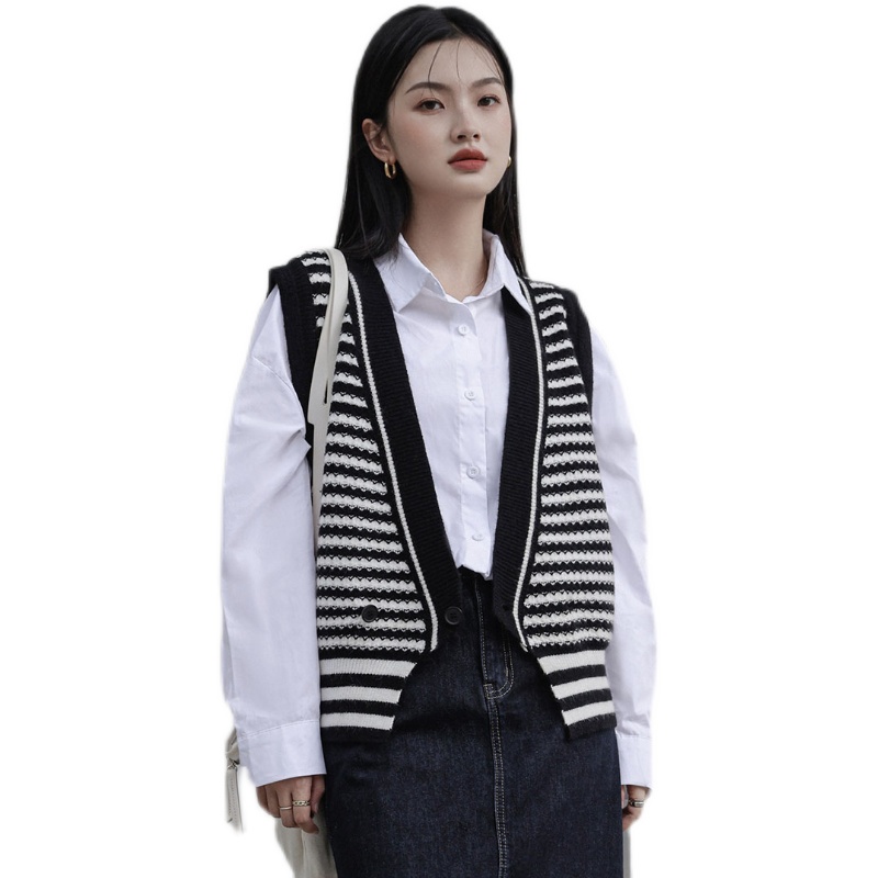 Áo Len Không Tay Họa Tiết Sọc Ngang Thời Trang Cho Nữ