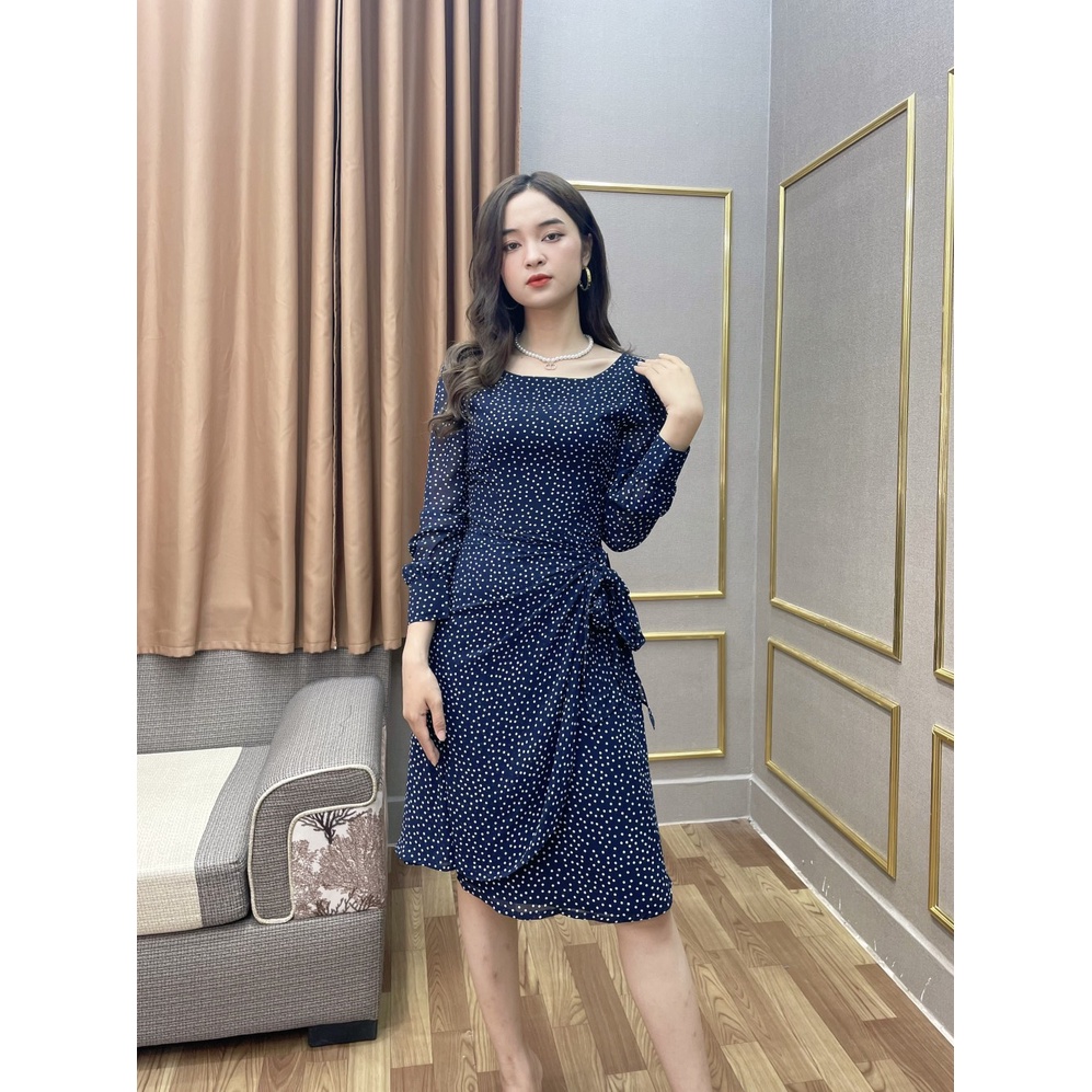 Đầm lụa SEFA dài tay chấm bi SFT3026