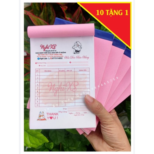 Hoá đơn IN MÀU , COM BO 10 TẶNG 1 bán lẻ, hoá đơn,dịch vụ spa, hụi, biên nhận, in màu cán rãnh ré đóng cuốn a6, a5 ,a4.