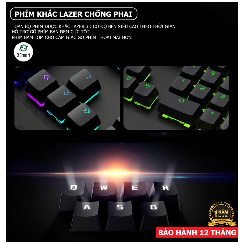 Bàn Phím Cơ Gaming CAO CẤP K1000 FULL LED RGB Có Kê Tay, Blue Switch Gõ Cực Đã Cho Laptop Máy Tính PC, Cổng USB