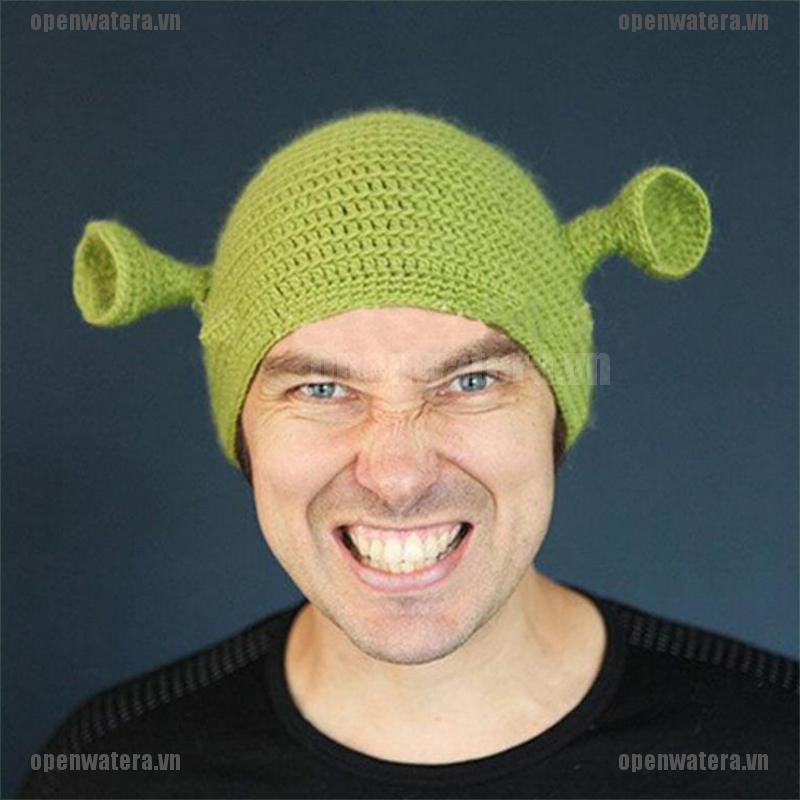 Mũ Len Mùa Đông Unisex Hình Quái Vật Shrek Màu Xanh Lá Vui Nhộn