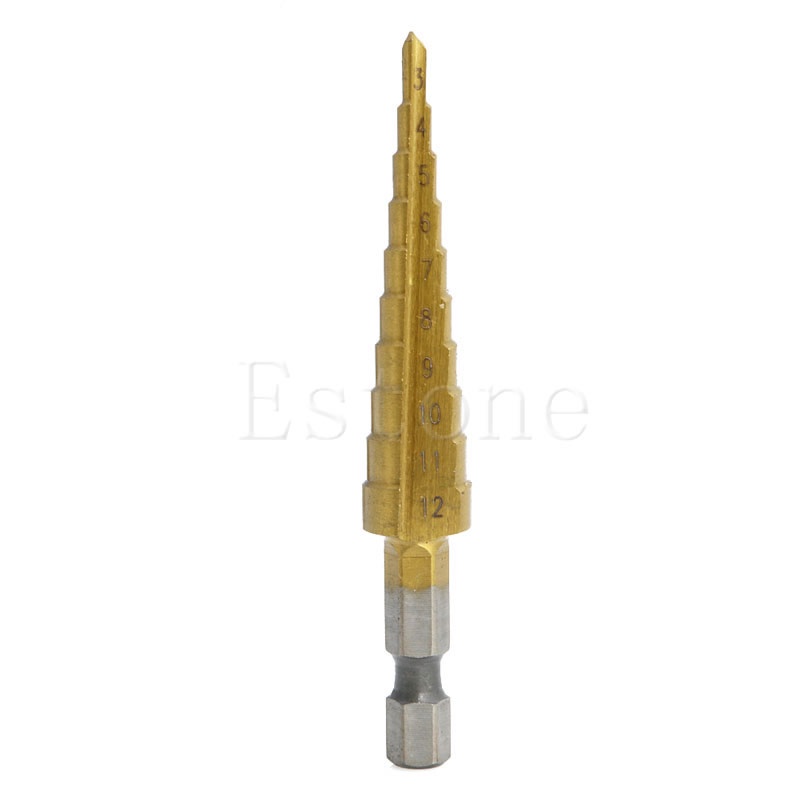 Bộ Mũi Khoan Bước Bằng Titan 1 / 4 &quot;Hex Shank 3-12mm