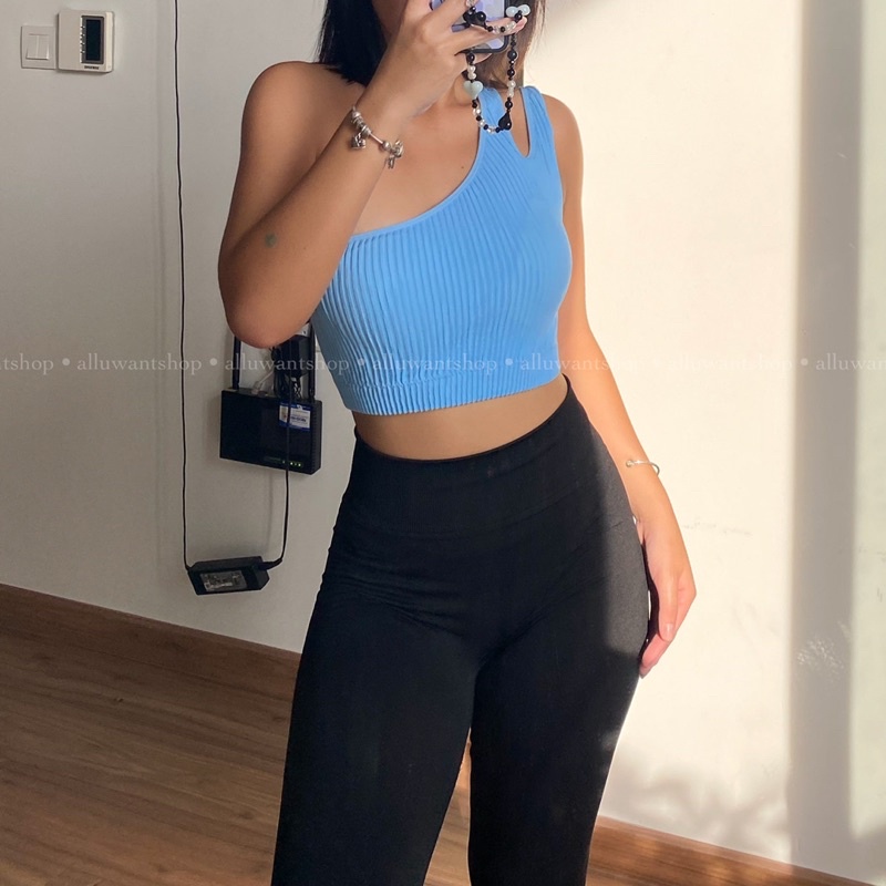 Áo tập gym yoga lệch vai Mono B Sport Bra hàng XK