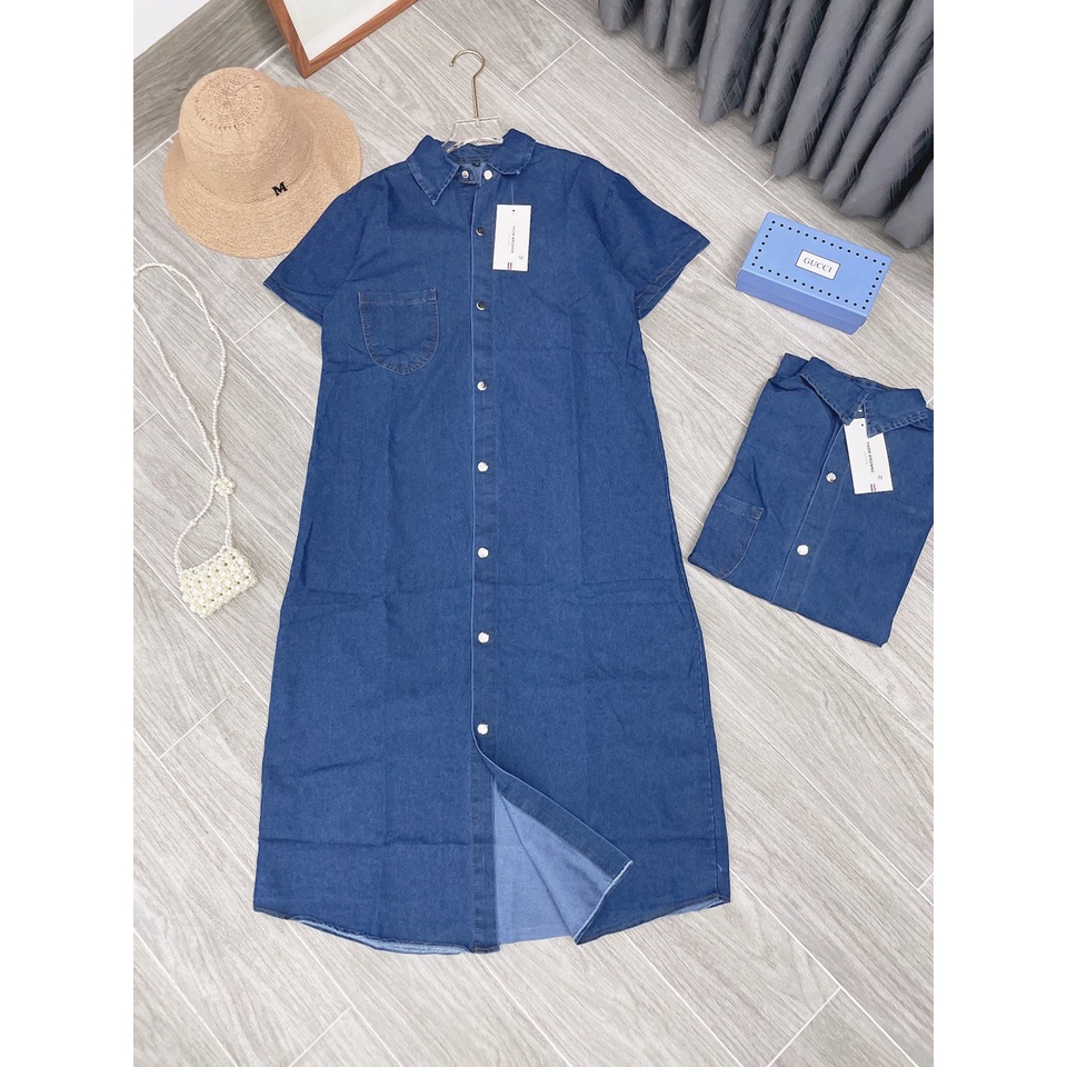 Đầm Jeans Nữ Khuy Cài - Váy Nữ Cộc Tay Dáng Suông THỜITRANG1989