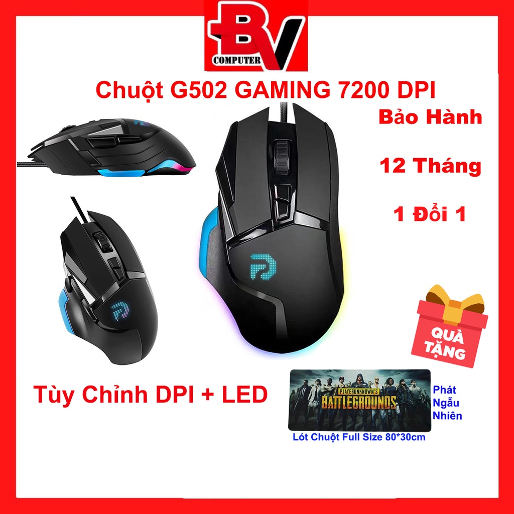 Chuột chơi game, chuột máy tính có dây G502 LED RGB 7200DPI Tùy Chỉnh, Tặng Kèm Lót Chuột Full Size, Bảo Hành 12 Tháng