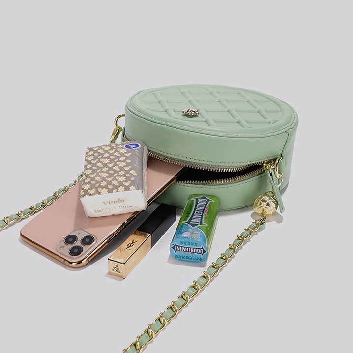 🌸Hàng Order🌸 Túi Xách Nữ CEEKAY Da Trơn Dập Vân Dáng Tròn Quai Da Phối Xích Quả Lắc Sang Chảnh Nữ Tính 🌸Hàng Quảng Châu