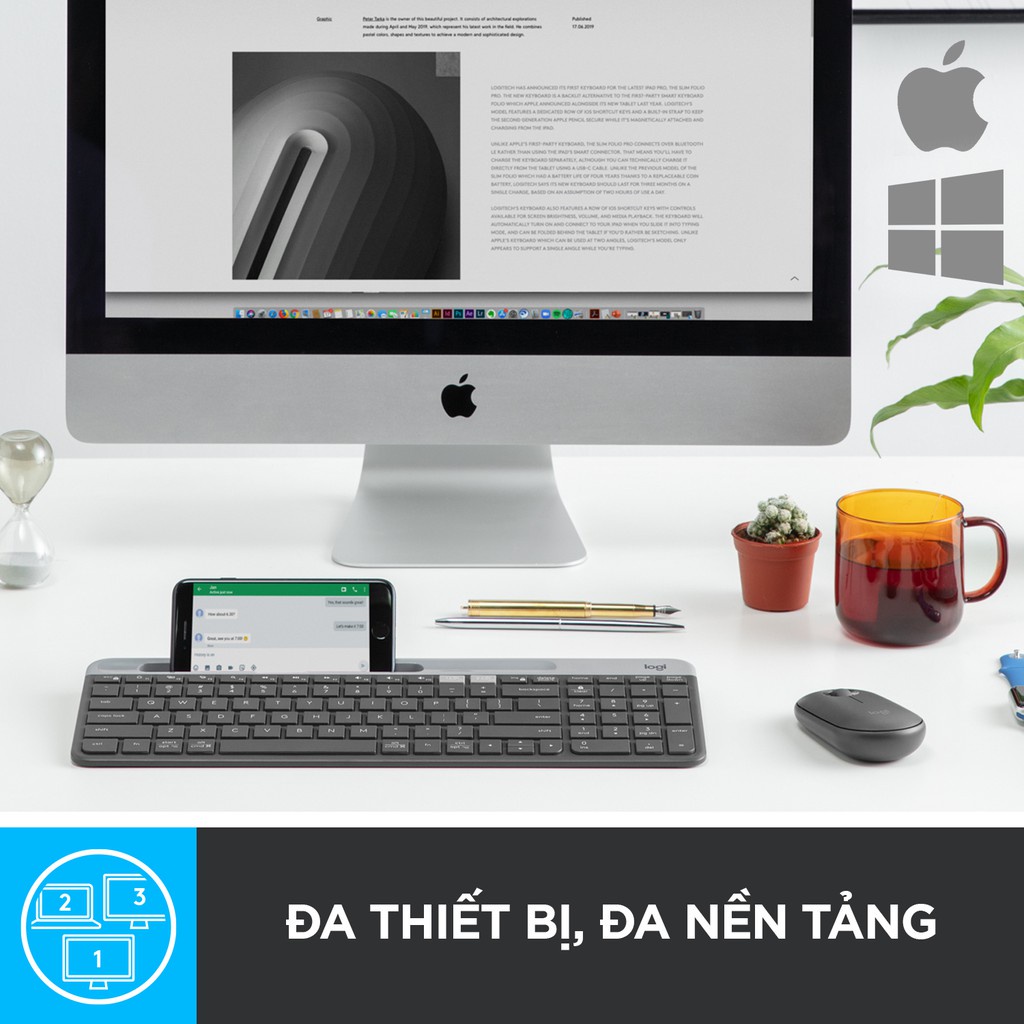 Bàn phím không dây Logitech Wireless, Bluetooth K580 - Hàng Chính Hãng