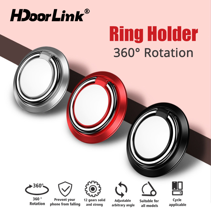 HdoorLink Mobile Phone Finger Ring Holder Thin Cellphone Desktop Stand Car Mount Plate 360 Rotatable Smartphone Support