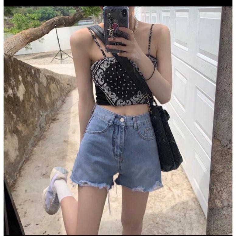 Quần sooc bò jean nữ cạp cao shorts jeans Quảng Châu phong cách Hàn Quốc sành điệu style năm 2021