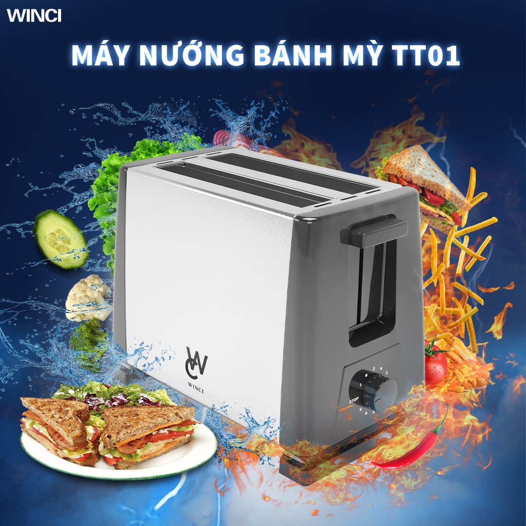 Máy nướng bánh mỳ sandwich đa năng Winci WC-T001, máy nướng bánh mỳ kẹp công suất 700W siêu nhanh và giòn | BH 12 tháng