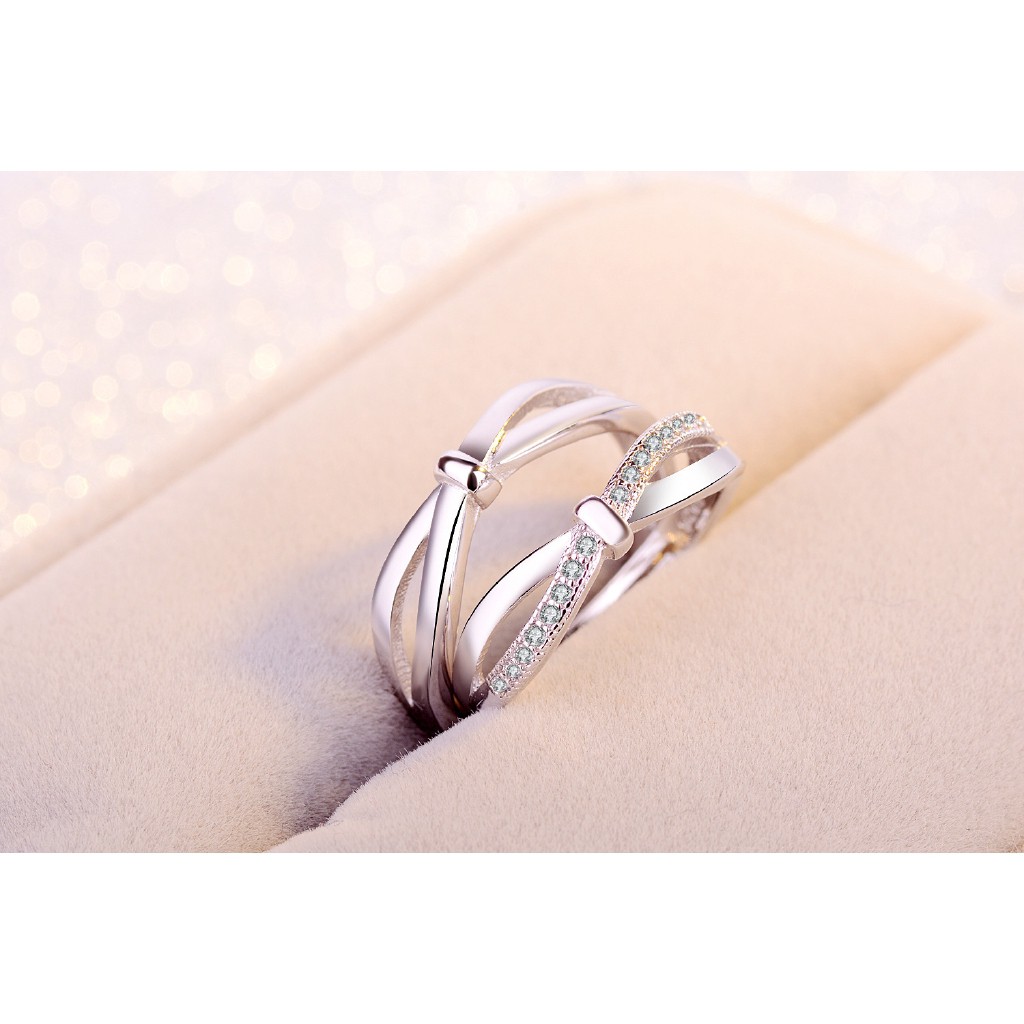 Nhẫn mạ bạc hình nơ xinh xắn thời trang cho cặp đôi