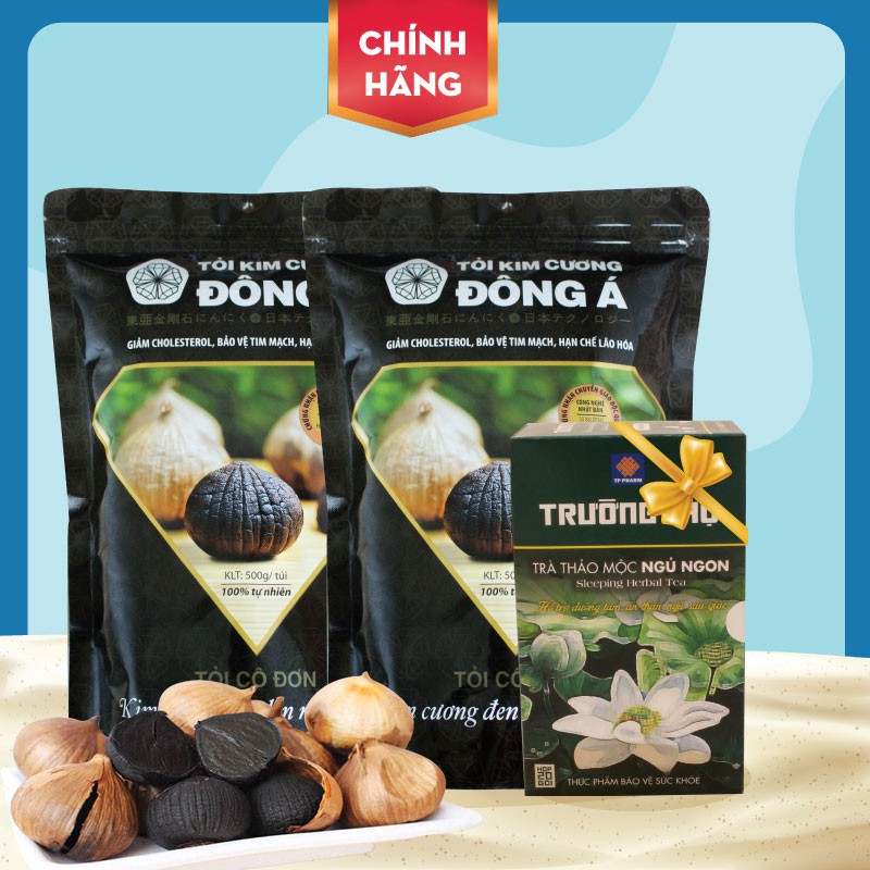 Tỏi Kim Cương Đông Á - Combo 2 Túi Tỏi đen cô đơn 500g Tặng 1 Hộp trà ngủ ngon - Tỏi đen cô đơn thơm ngon, dễ sử dụng