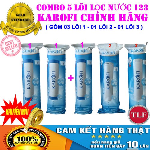 COMBO 5 LÕI LỌC NƯỚC KAROFI CHÍNH HÃNG [FREESHIP], GỒM 3 LÕI 1; 1 LÕI 2; 1 LÕI 3 THAY CHO 9TH