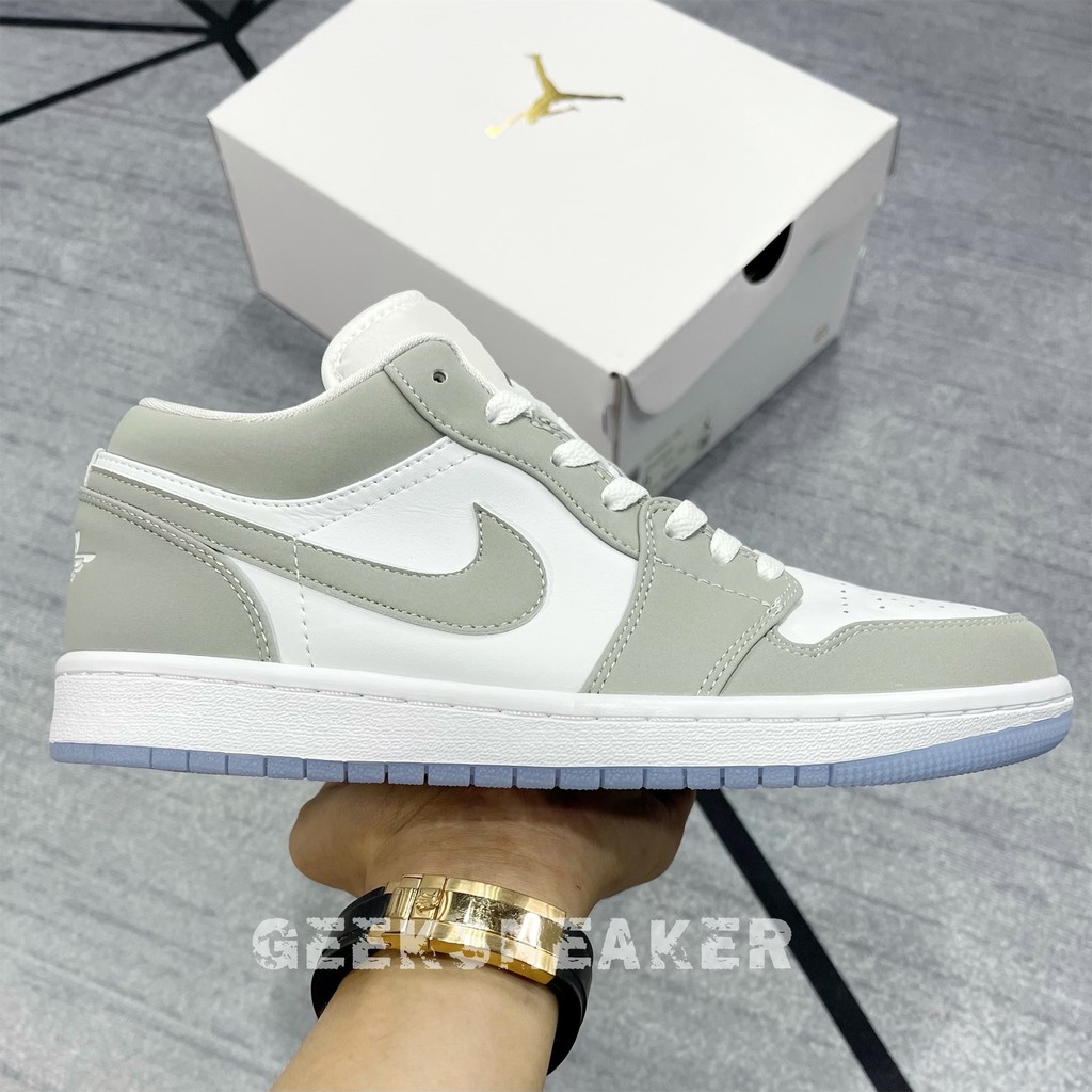 [GeekSneaker] Giày Sneaker Cổ Thấp Jordan 1 Low White Wolf Grey
