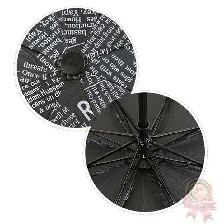 Ô dù che nắng mưa 3 lớp retro hoạt tiết báo chí chống tia UV