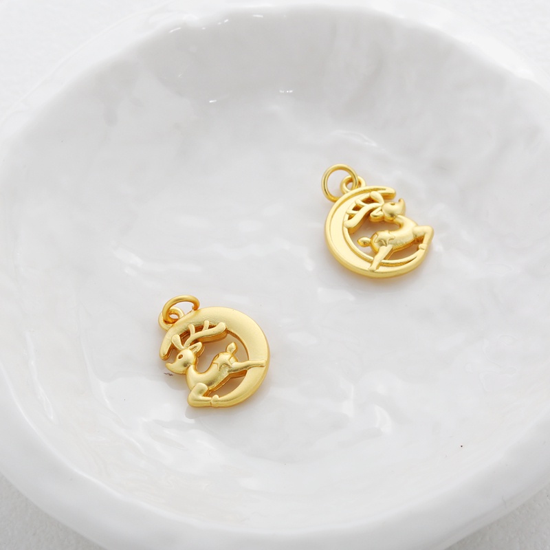 Mặt Dây Chuyền Bằng Đồng Mạ Vàng 18k Hình Thỏ Mặt Trăng Hươu Hươu Mặt Trăng 15mm Tự Làm Trang Sức
