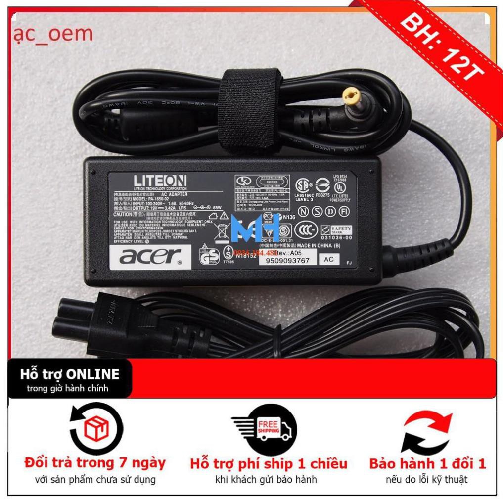 BH12TH ⚡️Sạc laptop Acer 19V - 3.42A - 65W chân thường loại tốt 5.5mm đầu vàng