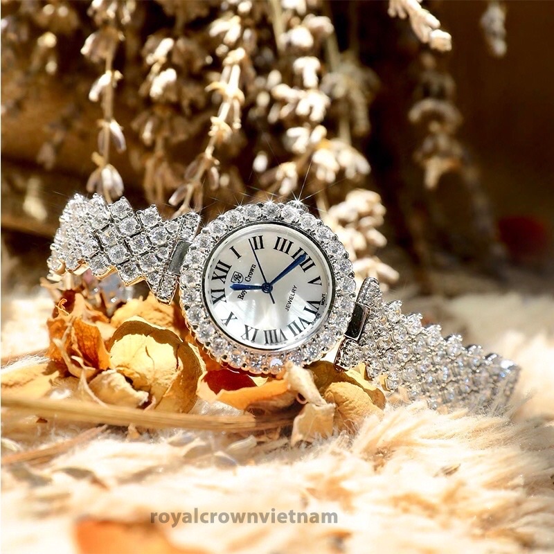 Đồng Hồ Nữ Royal Crown Đính Đá Dây Kim Loại Cao Cấp Đẹp Sang Trọng