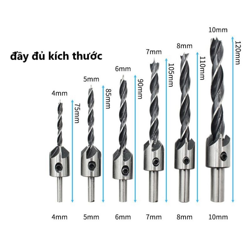 Bộ Mũi Khoan Bắt Vít Âm 7 mũi từ 3mm đến 10mm