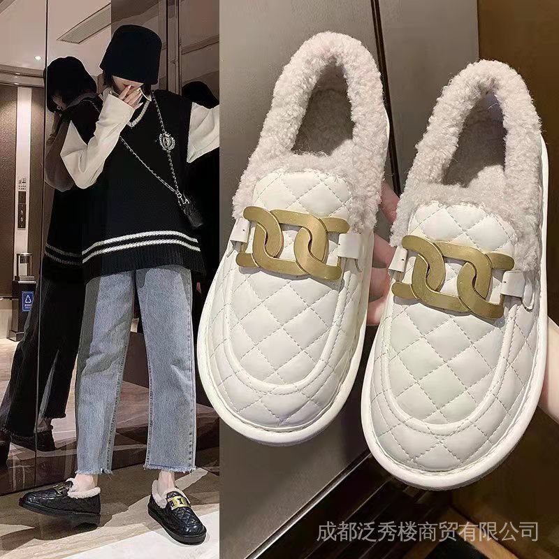Giày lười da PU lót Cotton dày dặn mềm mại chống thấm nước thời trang mùa đông cho nữ