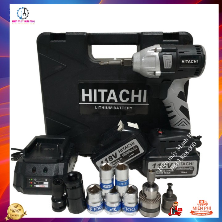 [CHÍNH HÃNG] Máy siết bulong vặn ốc Hitachi 118V - 2 Pin - 100% ruột đồng - tặng bộ chuyển đổi khoan cao cấp và 5 khẩu t