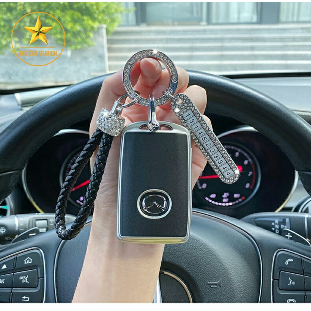 - Ốp đính đá bọc chìa khóa xe hơi ô tô Mazda 2 3 6 - Mazda CX 3 - CX 5 - CX 8 - CX 30 -  Bao da chìa khóa-Mẫu 74