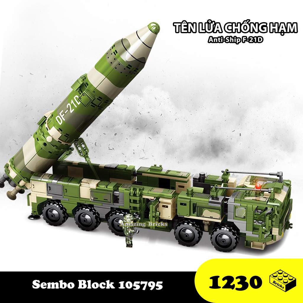 Đồ chơi lắp ráp Xe tên lửa đạn đạo chống chiến hạm - Sembo Block 105795 Anti-ship Ballistic Missile Car - 1230 Mảnh ghép
