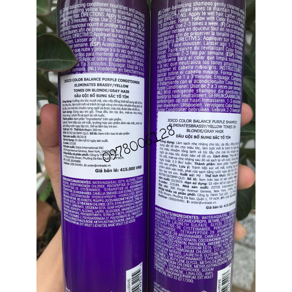 [Joico-USA]Dầu Gội Xả Joico Cân Bổ Sung Sắc Tố Tím Và Khử Ánh Vàng Cho Tóc Nhuộm Tone Lạnh Balance Purple 300mlx 2