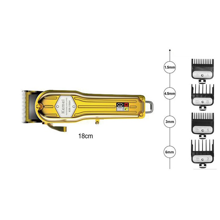 Tông đơ cắt tóc vỏ thép nguyên khối,màn hình hiển thị LCD Kemei 1984 vàng + 1983 Trắng,chuyên dùng fade tóc và cắt lược