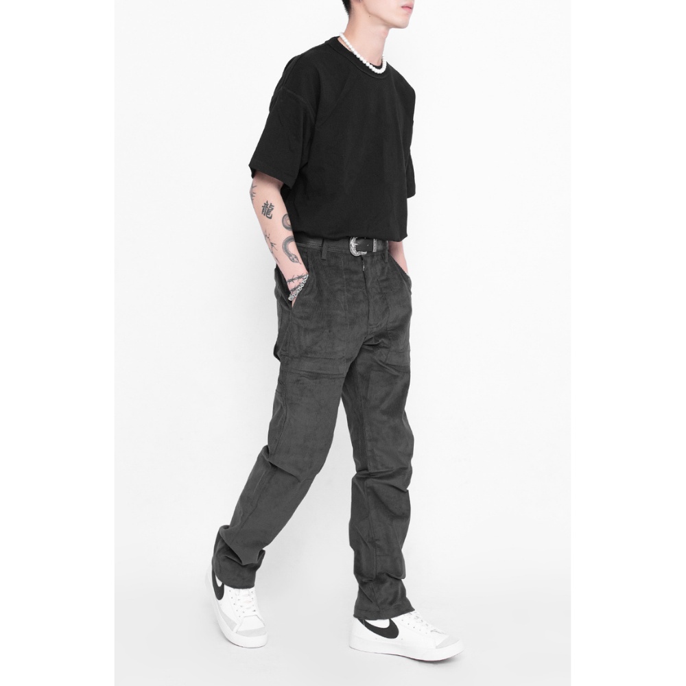 Quần tăm nhung màu xám đậm Tum Machines CORDUROY SLIM PANT - Earl Grey