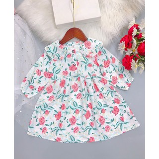 Váy hoa nhí dài tay, chất thô lụa mềm mịn cực xinh cho bé gái v43, Namkidshop
