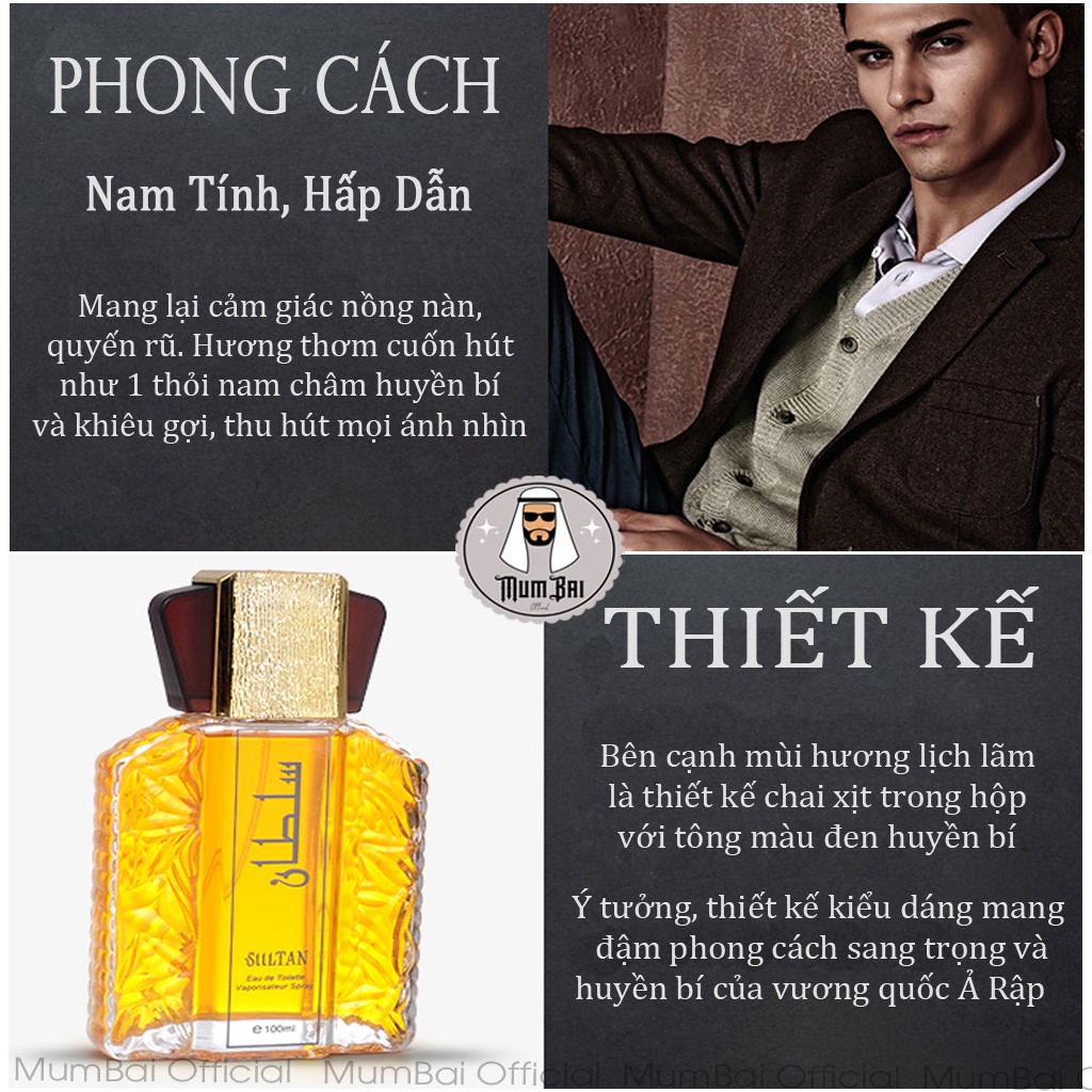 Nước hoa Dubai chính hãng, Tinh dầu nước hoa Dubai SULTAN cao cấp -100ml, Hương thơm sang trọng
