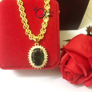 Dây chuyền nữ mạ vàng v586, mặt dây chuyền bản lớn đá xanh, đỏ namoo jewelry