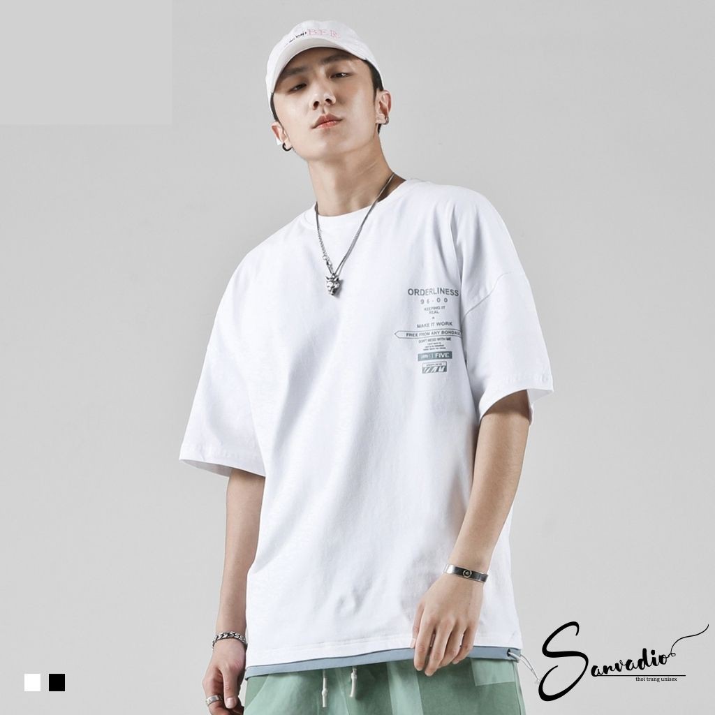 Áo thun SANVADIO unisex tay lỡ phông form rộng oversize 2 màu trắng và đen cotton dáng xuông