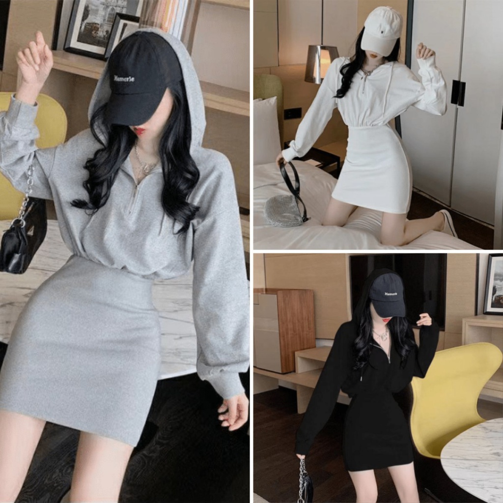 Đầm hoodie dài tay ôm eo phong cách thiên nhiên