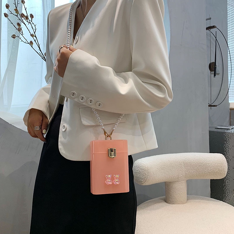 Túi đeo chéo Mini trong suốt phối dây xích thời trang mùa hè Hàn Quốc 2021