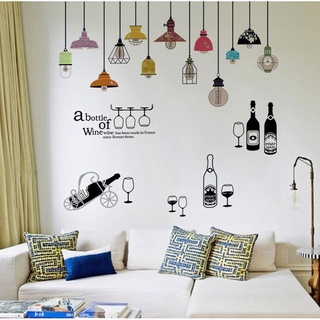 Decal dán tường Combo đèn thả + decal Chai rượu