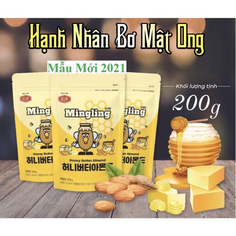 Hạnh Nhân Tẩm Bơ Mật Ong Hàn Quốc 200gr (mẫu mới ngon hơn)